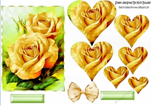 pretty A5 yellow roses in heart pyramids with organza bow