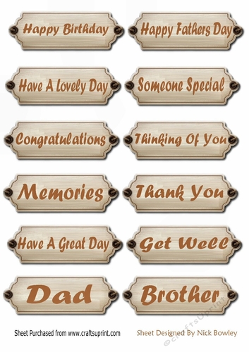  12 wood effect ,mens sentiment tags