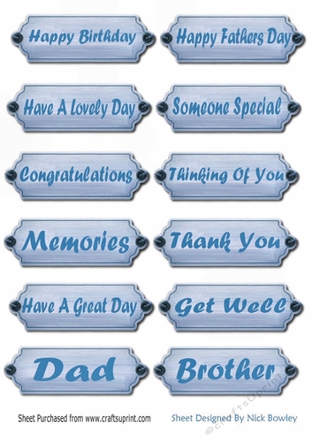 12 blue wood effect ,mens sentiment tags