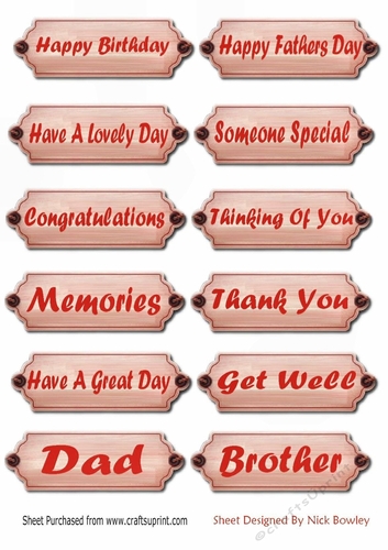 12  wood effect ,mens with red sentiment tags