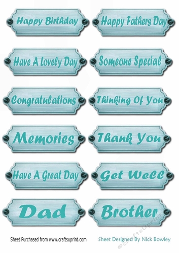 12  wood effect ,mens with turq sentiment tags