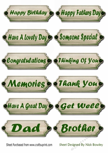 12  wood effect ,mens with green sentiment tags