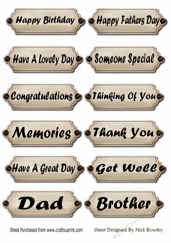 12  wood effect ,mens with black sentiment tags