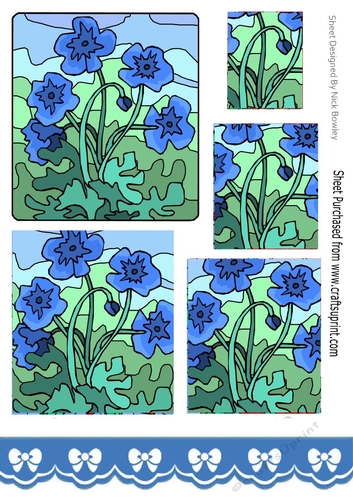 pretty artwork with blue flowers pyramids