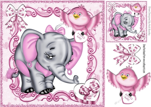 I Need a Hug! lovely ele with cute pink bird 8x8
