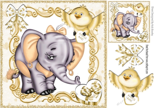 I Need a Hug! lovely ele with cute gold bird bird 8x8