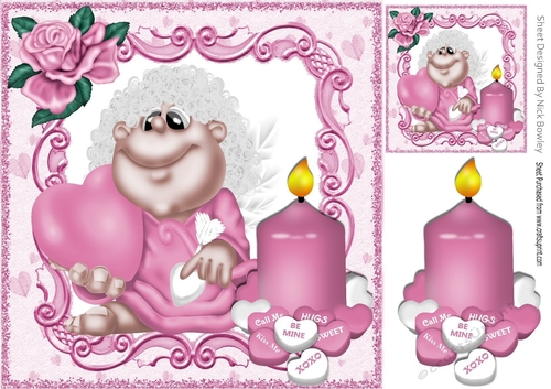 cupid angel with candle love hearts & rose 8x8