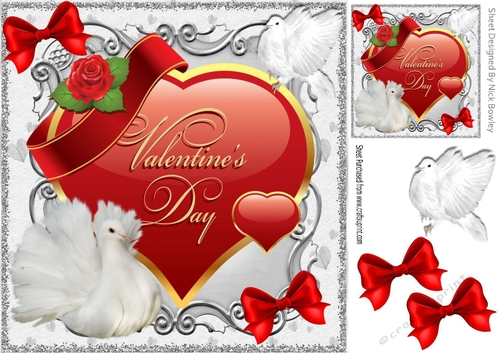 Hearts, roses and doves 8x8