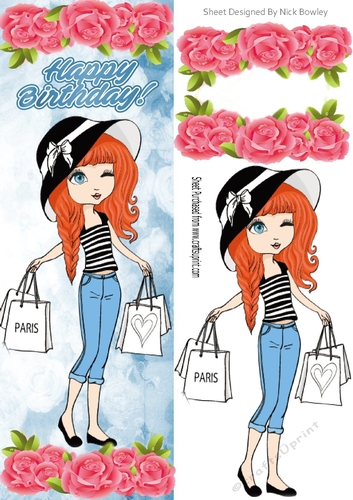 Trendy girl loves to shop in Paris, with pink roses tall DL