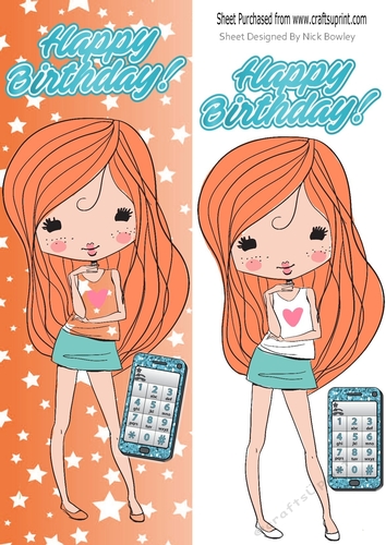 Trendy girl with her turq glitter mobile phone tall DL