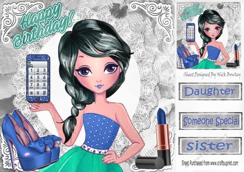 Trendy girl loves fashion with blue mobile phone, 8x8