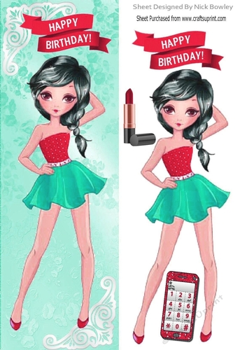 Trendy girl loves to dance with red mobile, tall DL