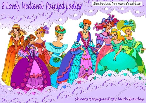 8 Lovely painted Medieval Ladies with flowers png