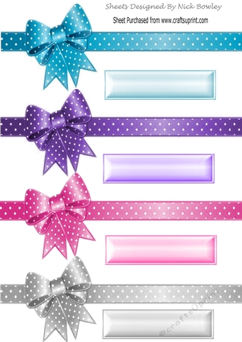 four pastel coloured polkadot border bow & tags (set one)