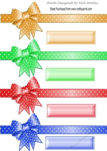 four pastel coloured polkadot border bow & tags (set two)