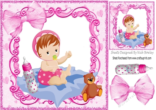 cute baby girl, sitting on her blanket with teddy 8x8