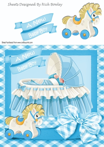 baby boy in blue frill bassinet with gingham bow 8x8