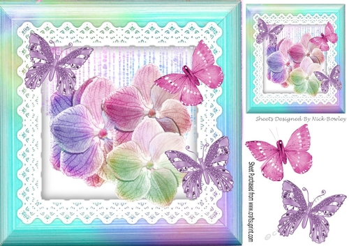 fantasy rainbow flowers and butterflies on lace (one) 8x8