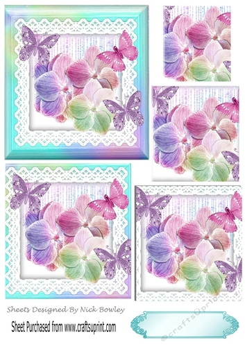 fantasy rainbow flowers and butterflies on lace pyramids (one) 