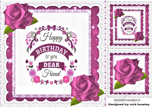 Happy Birthday to a dear friend with pink roses & lace 8x8