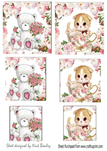 two cute little kitten and teddy small cards with pyramids