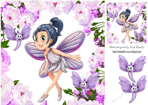 pretty faerie with dragonfly with lilac peonies 8x8