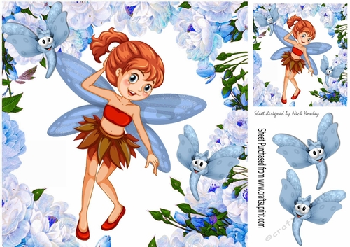 pretty dancing faerie with dragonfly with blue peonies 8x8