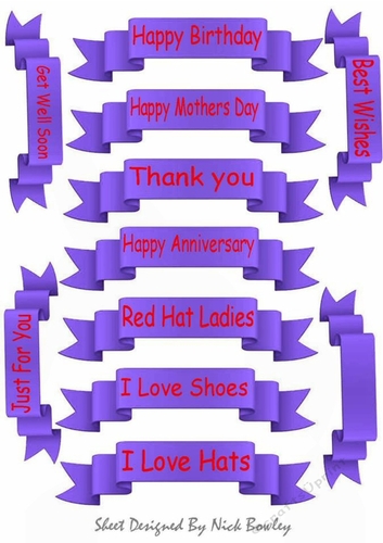 RED HAT LADIES! tags in purple, with red sentiments
