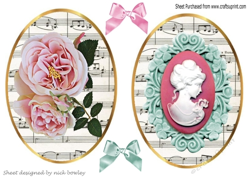 Beautiful toppers with vintage pink roses & cameo lady with script