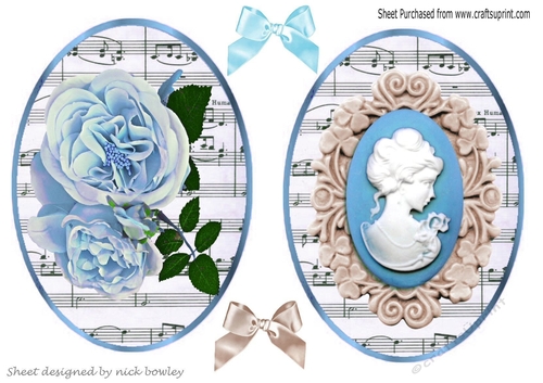 Beautiful toppers with vintage blue roses & cameo lady with script