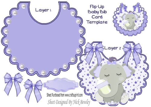 cute flip baby girls bib with elephant and mauve bows
