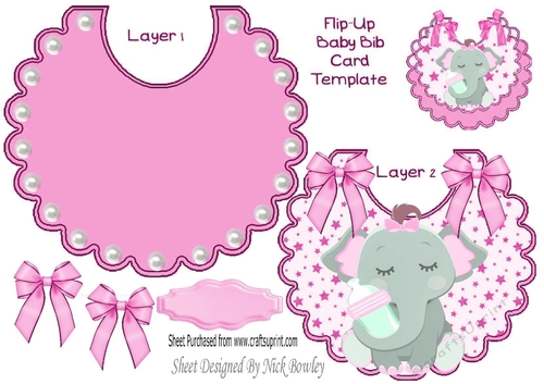cute flip baby girls bib with elephant and pink bows