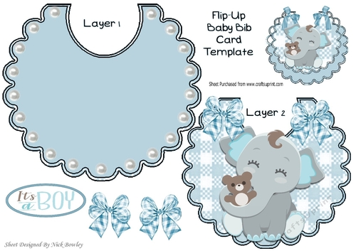 cute flip baby boys bib with elephant and blue gingham bows