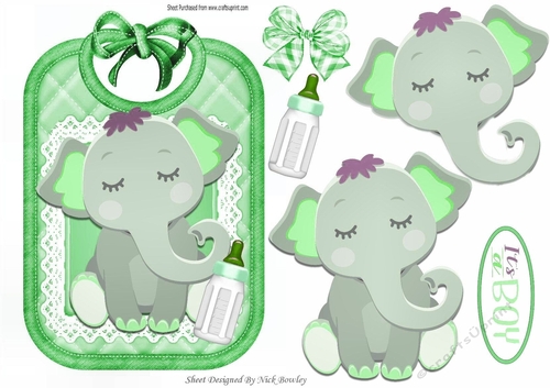 cute baby boys bib with elephant and turq gingham bows