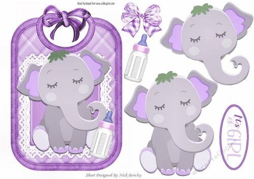 cute baby girls bib with elephant and purple gingham bows