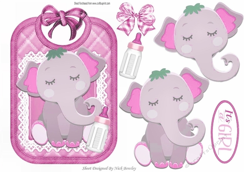cute baby girls bib with elephant and pink gingham bows
