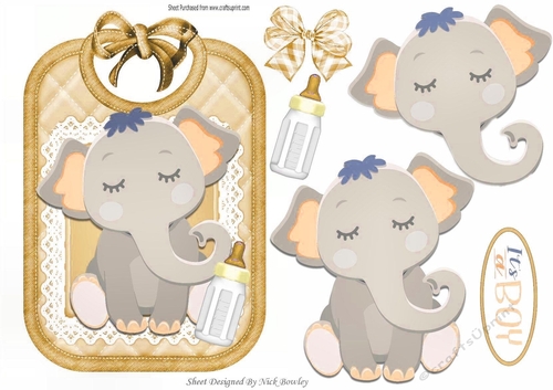cute baby boys bib with elephant and gold gingham bows