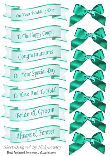 turq Wedding sentiment banners with turq satin bows