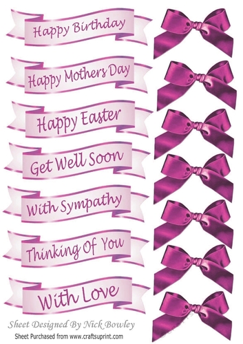 pink mixed sentiment banners with pink satin bows