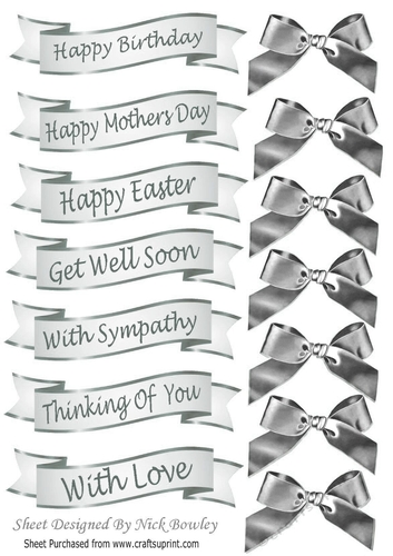 silver mixed sentiment banners with silver satin bows