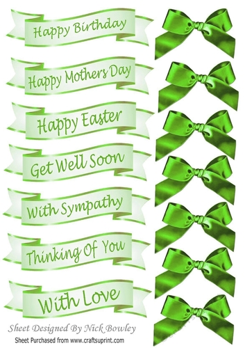 green mixed sentiment banners with green satin bows