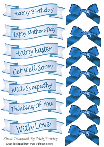 blue mixed sentiment banners with blue satin bows