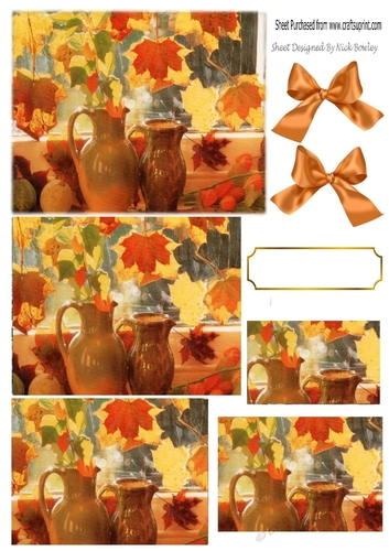 Pretty Autumn Shades of Oranges/Yellow Leaves & jugs pyramids
