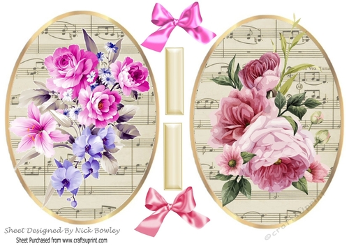 Two painted roses in shades of pink & lilac toppers