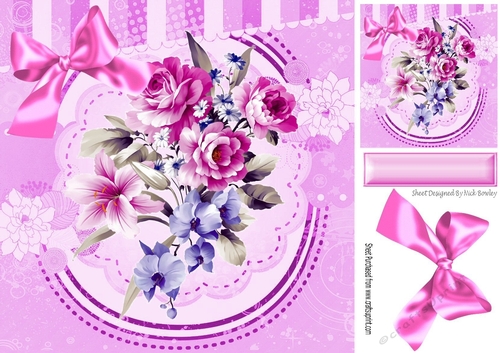 pretty painted lilac and pink roses with bow 8x8