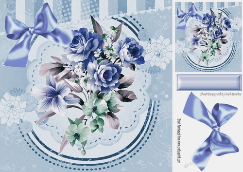 pretty painted blue shades of roses with bow 8x8