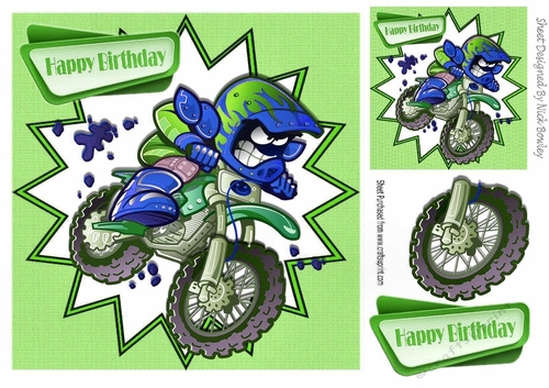 Motor cross biker in green funky frame