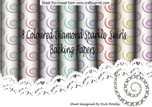 8 Lovely Coloured Sparkling Diamond Swirl Backing Papers