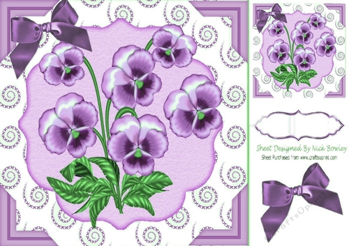 pretty lilac pansies with diamond swirl 8x8 frame & bow