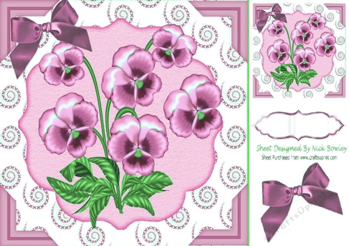 pretty pink pansies with diamond swirl 8x8 frame & bow